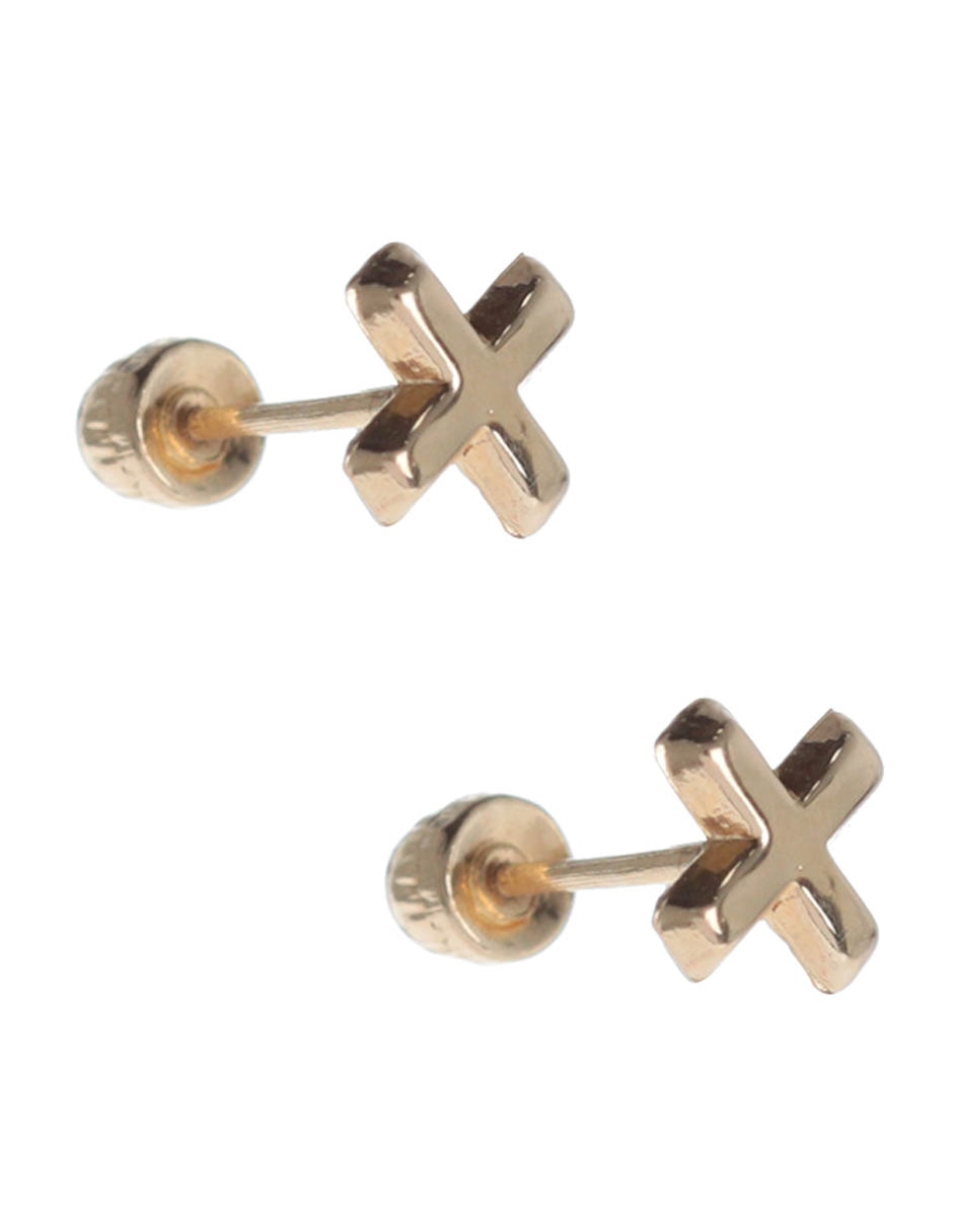 Broqueles de cruz de oro amarillo 14 K con acabado brillante 4