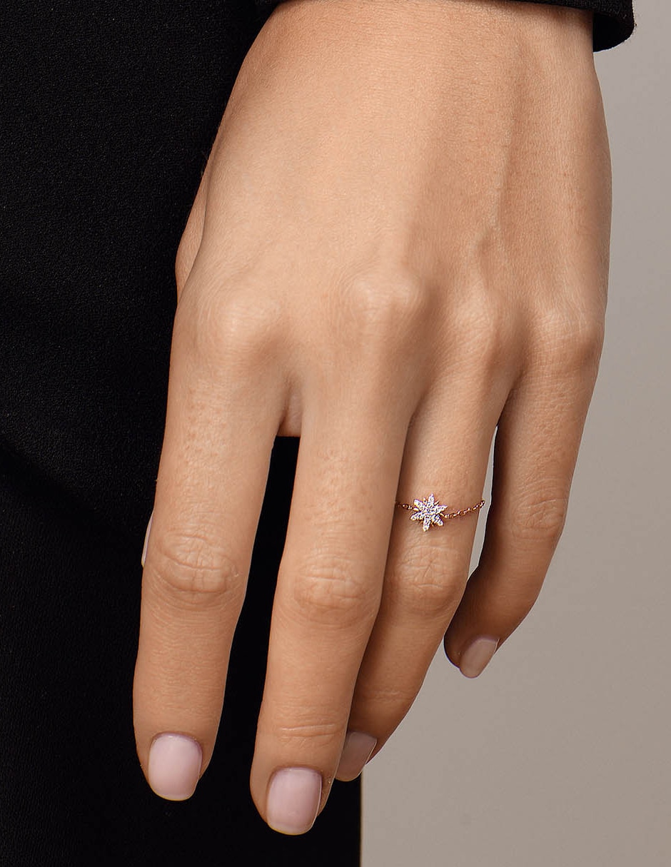 Anillo de flor 14 k de oro diamante diamantado 2