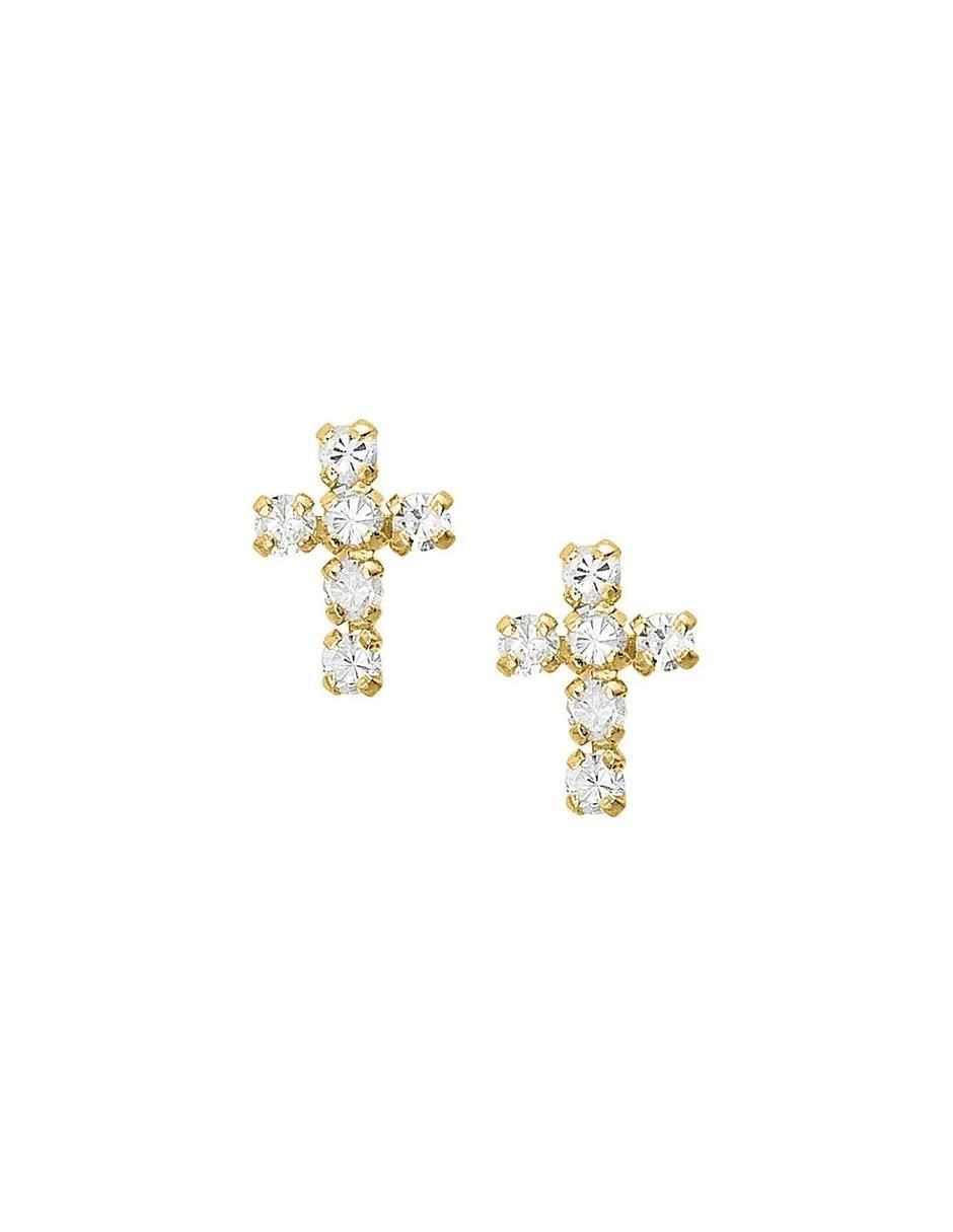 Broqueles de cruz de oro amarillo con acabado brillante