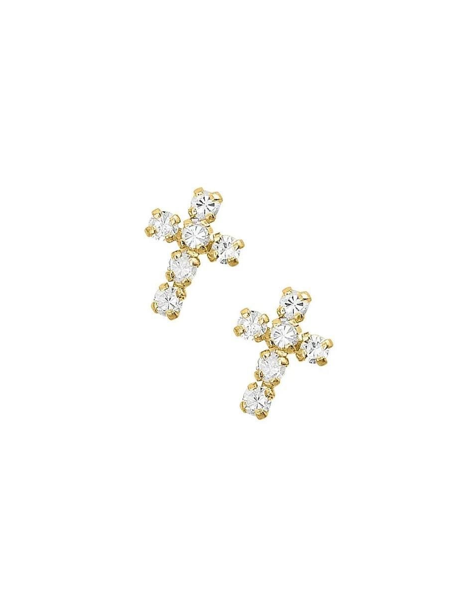 Broqueles de cruz de oro amarillo con acabado brillante 2