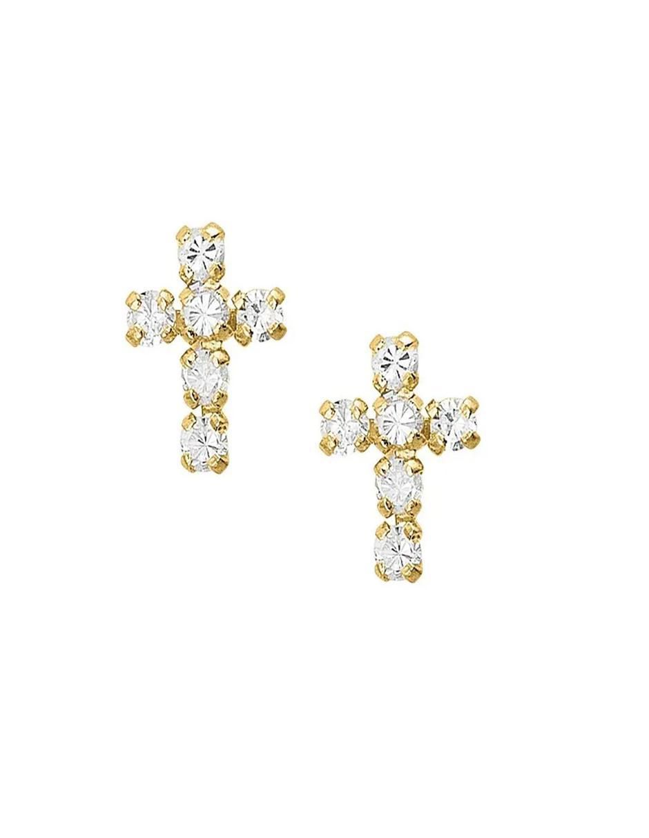 Broqueles de cruz de oro amarillo con acabado brillante 3
