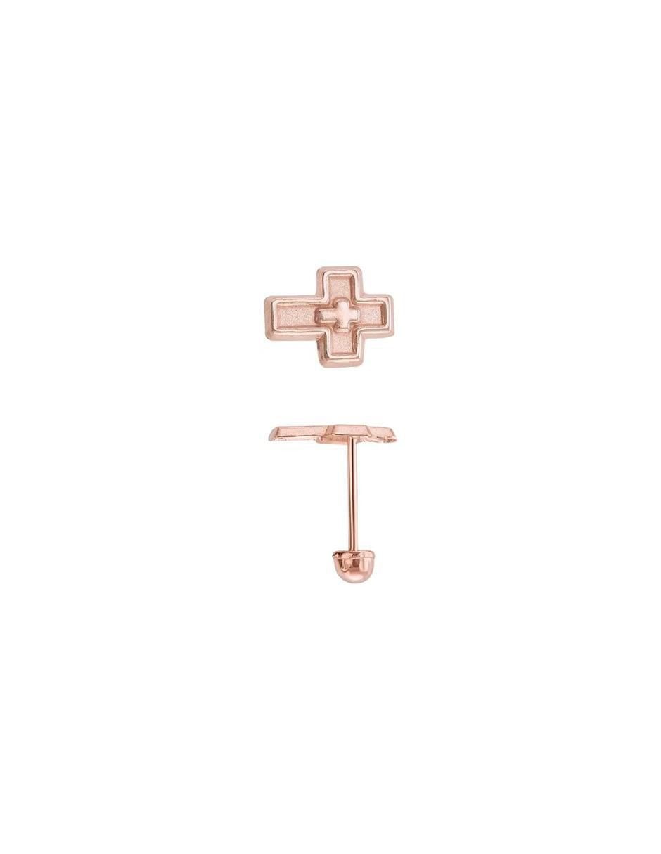 Broqueles de cruz de oro rosa con acabado brillante 2