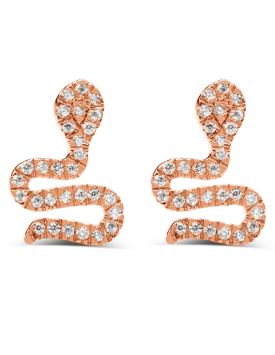 Broqueles de serpiente de oro rosa 14 K con acabado brillante diamante Broqueles de serpiente de oro rosa 14 K con acabado brillante diamante