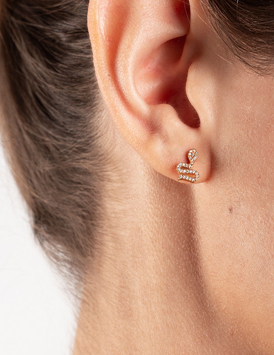 Broqueles de serpiente de oro rosa 14 K con acabado brillante diamante 3