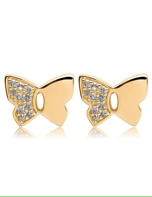 Broqueles de mariposa de oro blanco 14 K con acabado pavé diamante 1