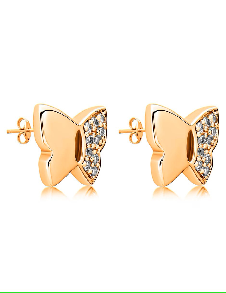 Broqueles de mariposa de oro blanco 14 K con acabado pavé diamante 2