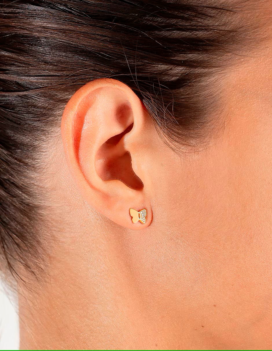 Broqueles de mariposa de oro blanco 14 K con acabado pavé diamante