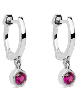 Aretes redondos de oro blanco 14 K con acabado brillante rubí 1