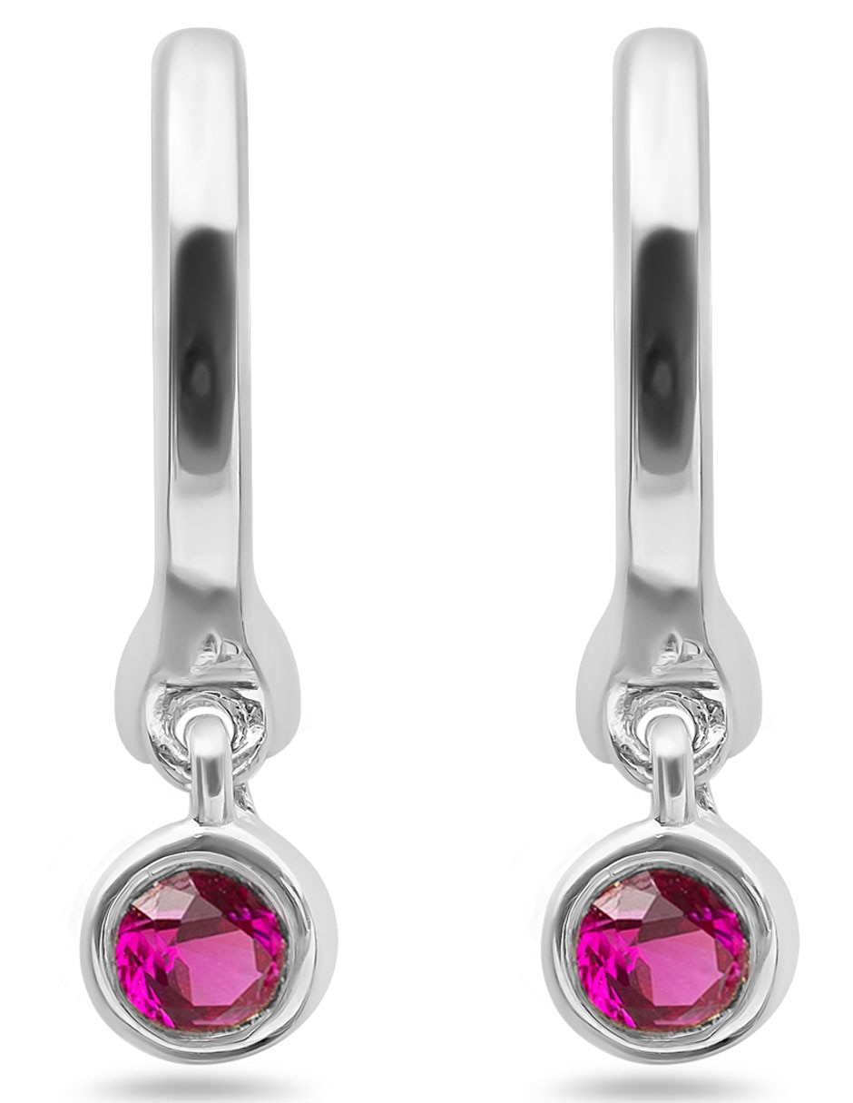 Aretes redondos de oro blanco 14 K con acabado brillante rubí 2