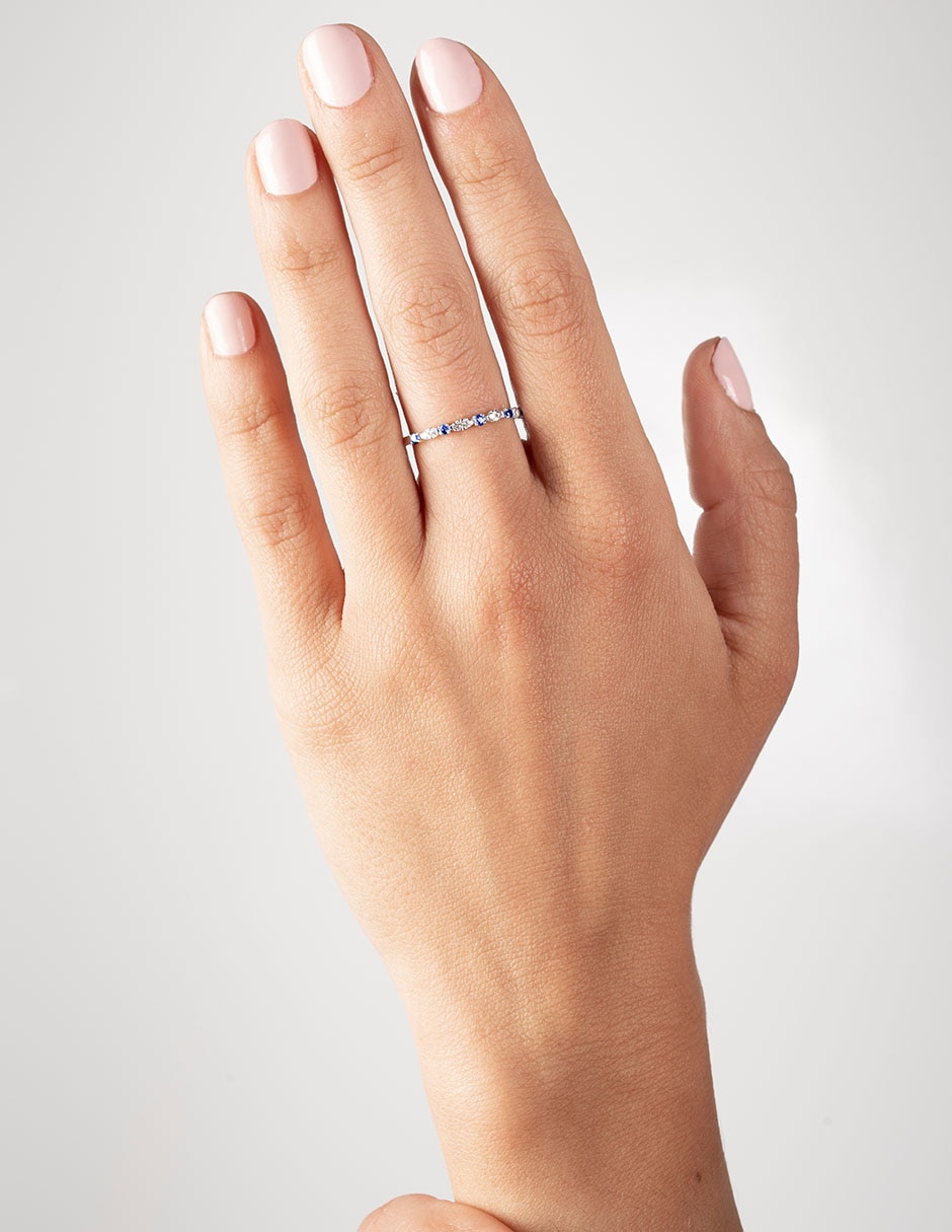 Anillo 14 k de oro blanco zafiro y diamante brillante Anillo 14 k de oro blanco zafiro y diamante brillante