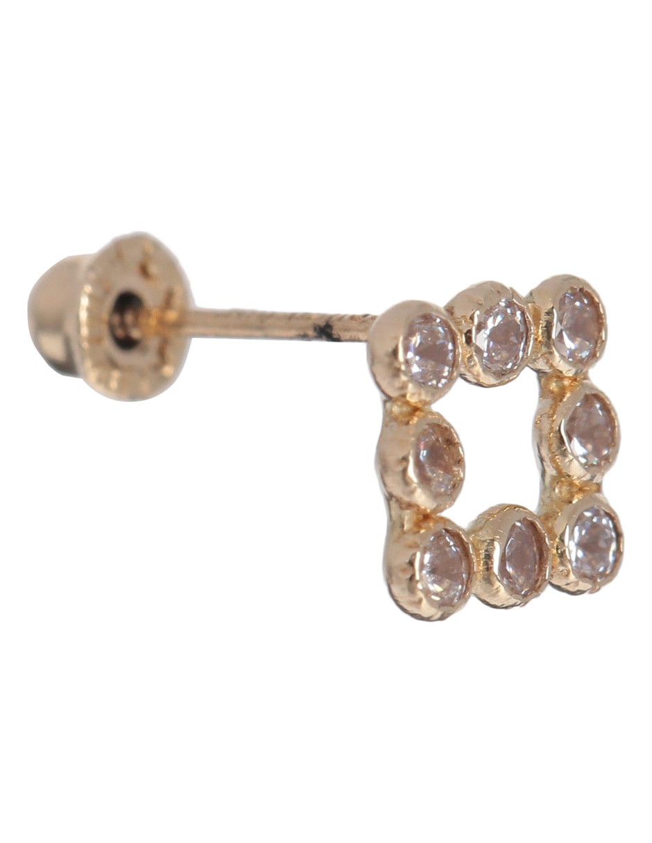 Broqueles cuadrados de oro 14 K con acabado diamantado 2