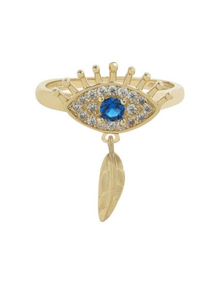 Anillo de ojo 14 k de oro amarillo zirconia brillante