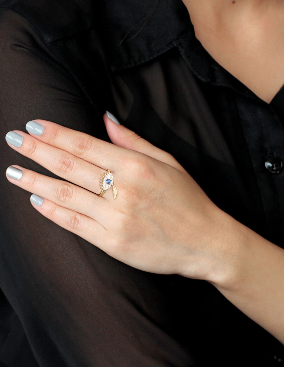 Anillo de ojo 14 k de oro amarillo zirconia brillante 2