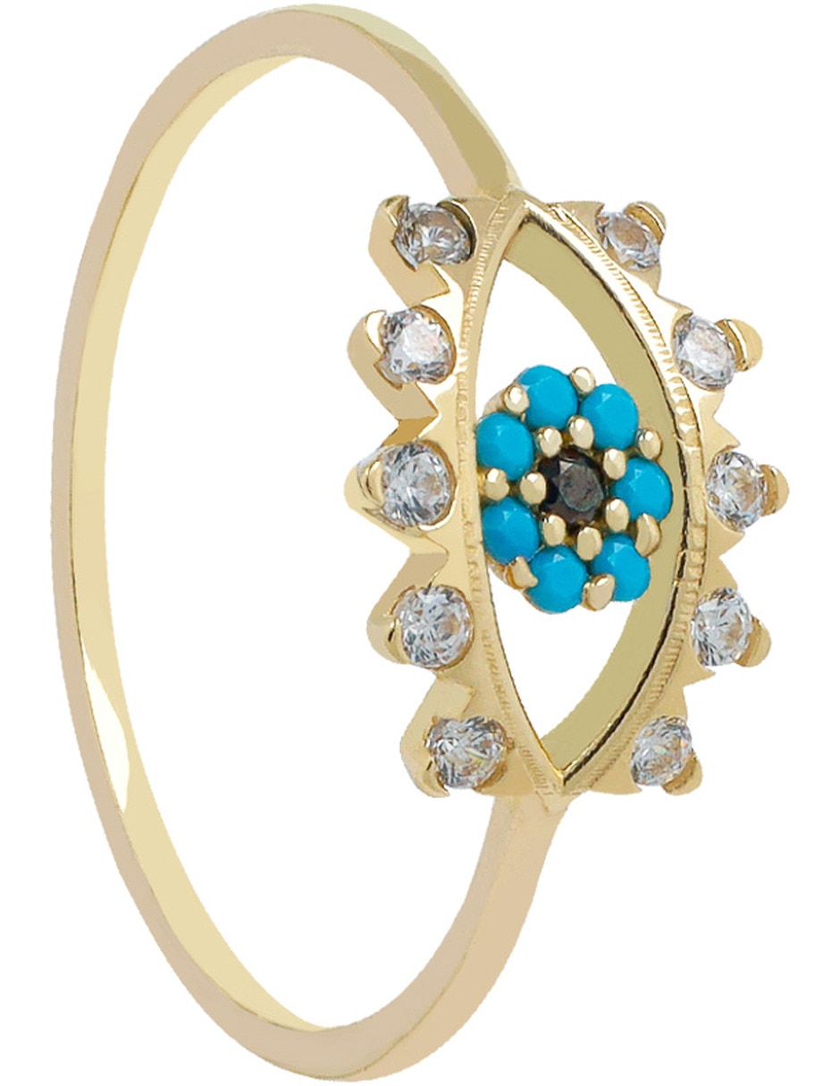 Anillo de ojo 14 k de oro zirconia brillante