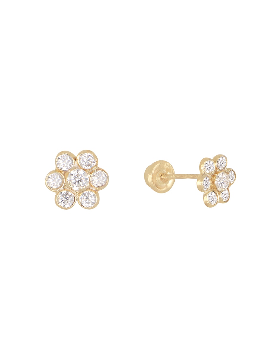 Broqueles de flor de oro zirconia