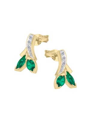 Broqueles de flor de oro amarillo 14 K con acabado brillante esmeralda y diamante Broqueles de flor de oro amarillo 14 K con acabado brillante esmeralda y diamante