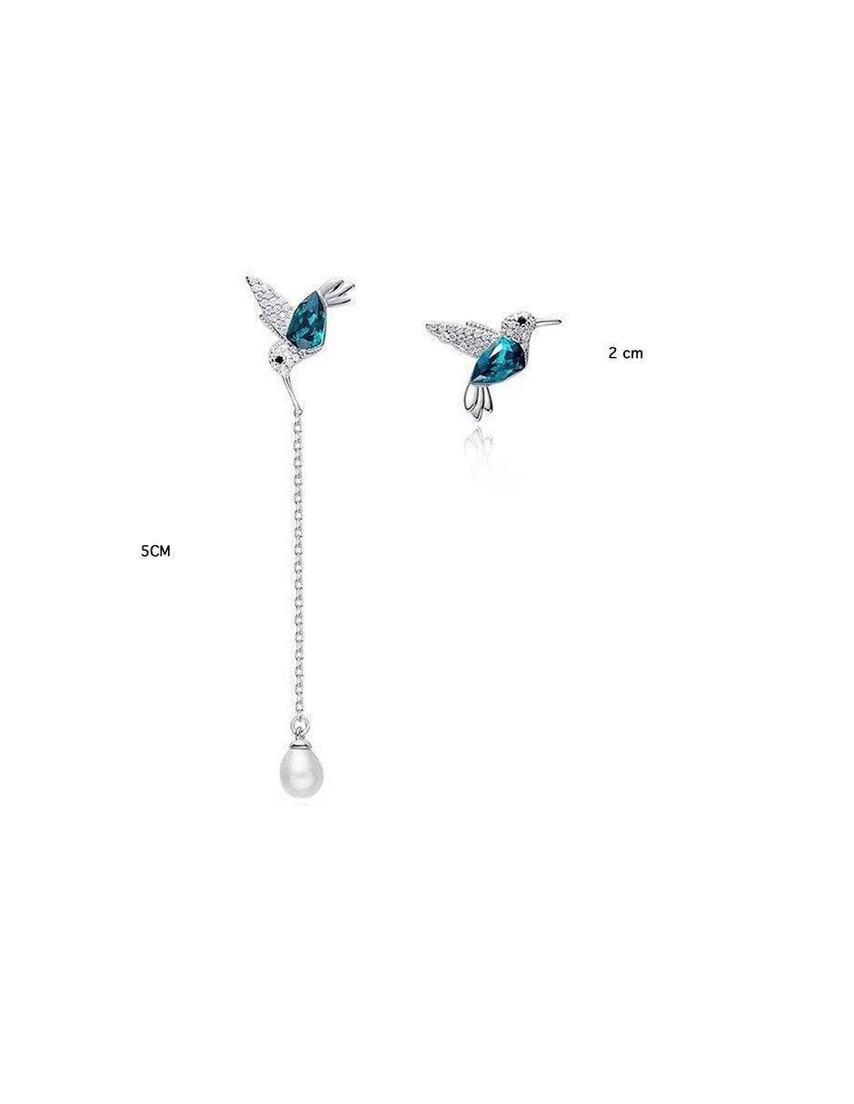Aretes de colibrí de plata P 925 con acabado plateado cristal