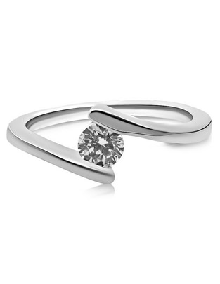 Anillo redondo 14 k de oro blanco diamante brillante Anillo redondo 14 k de oro blanco diamante brillante