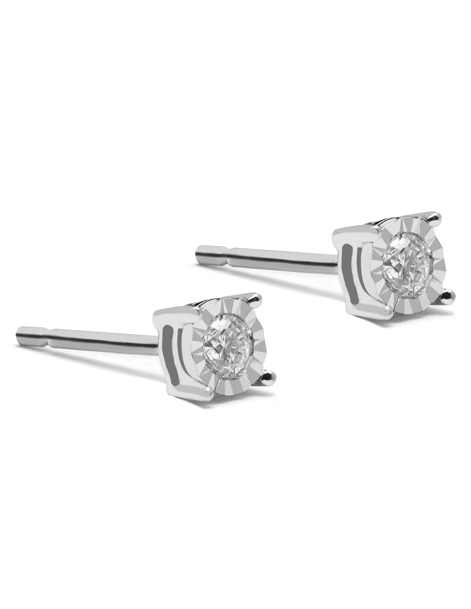 Aretes redondos de oro 14 K con acabado brillante diamante 2