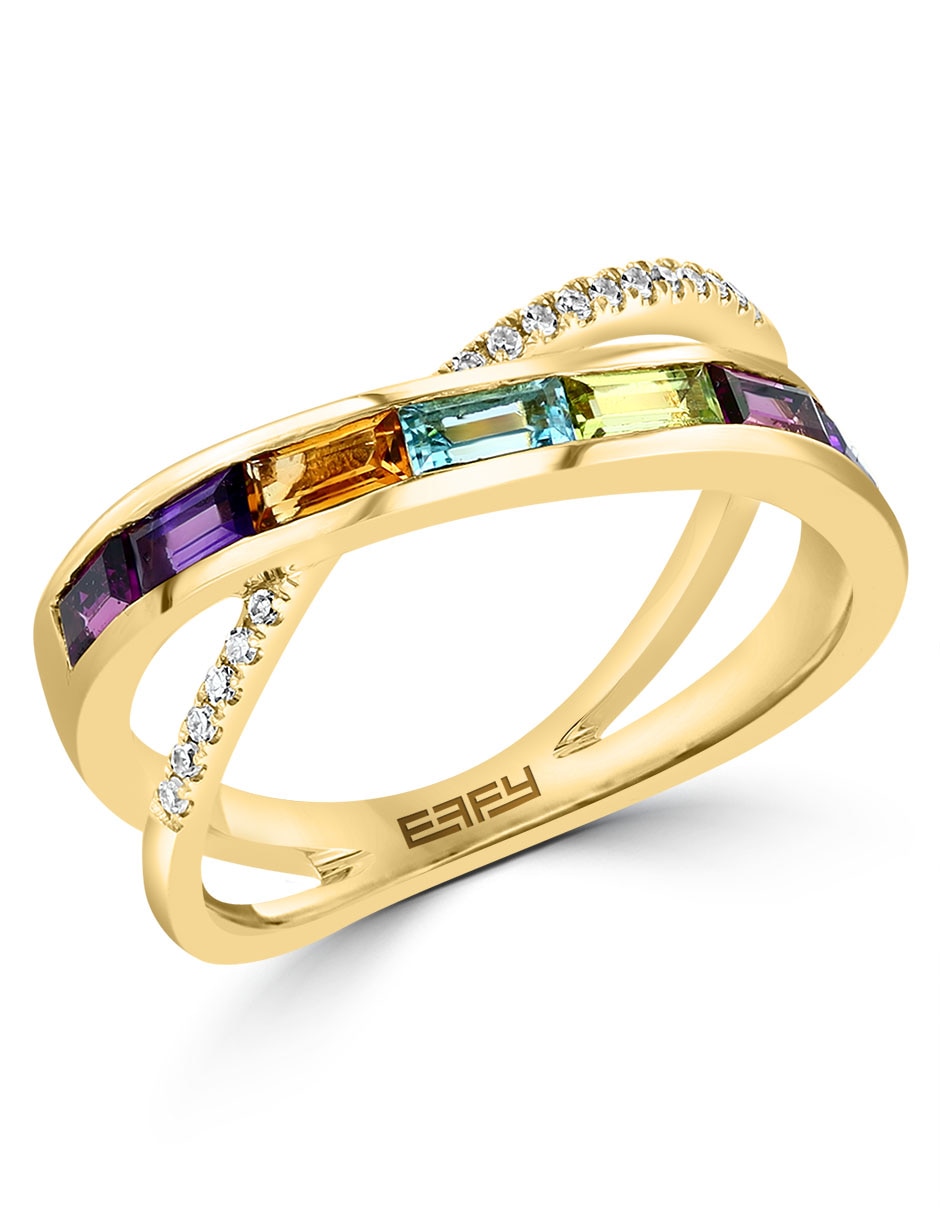 Anillo 14 k de oro diamante, amatista, topacio azul, citrino, rodolita y peridoto brillante 4