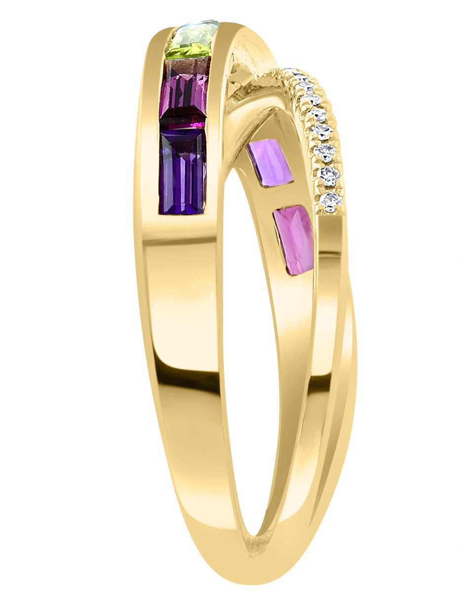 Anillo 14 k de oro diamante, amatista, topacio azul, citrino, rodolita y peridoto brillante 3