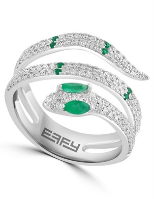 Anillo de serpiente 14 k de oro esmeralda y diamante brillante