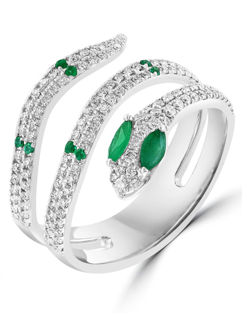 Anillo de serpiente 14 k de oro esmeralda y diamante brillante 5