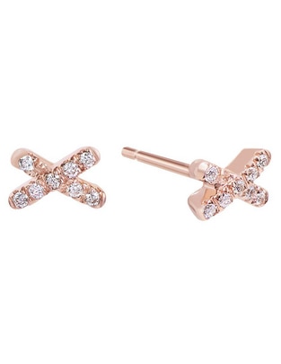 Broqueles de letra x de oro rosa 14 K con acabado brillante diamante