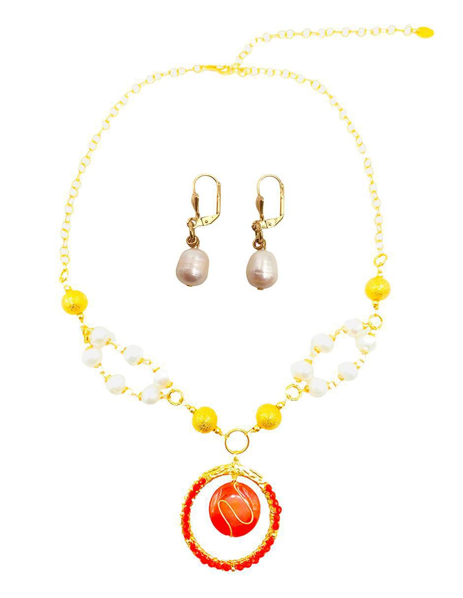 Aretes y collar perla 1