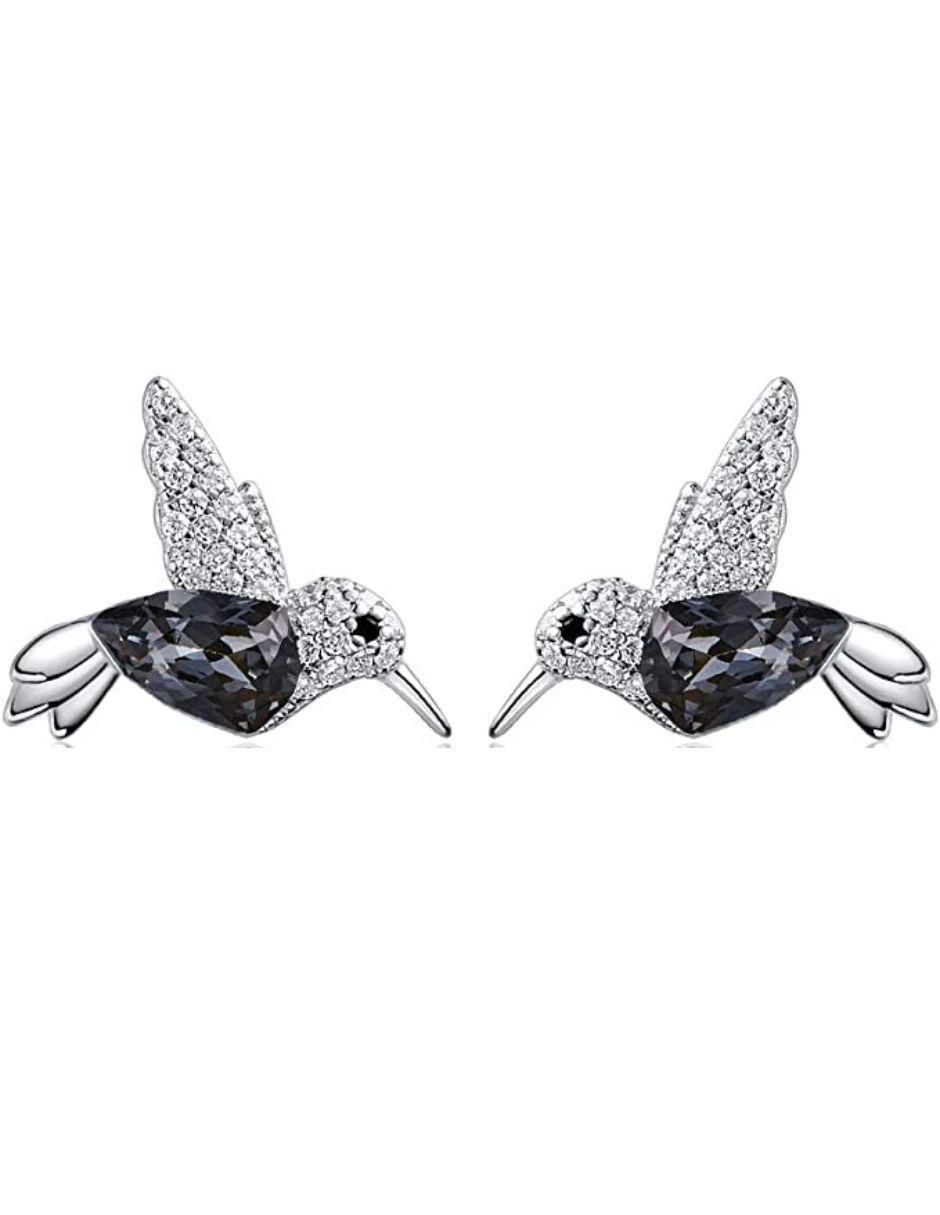 Broqueles de colibrí con acabado plateado