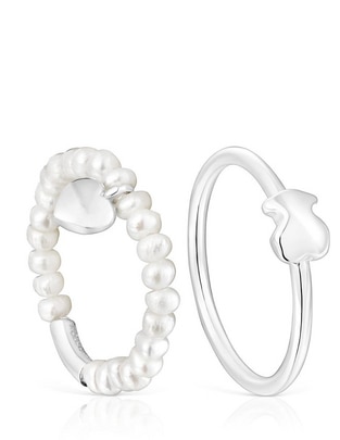 Anillo de corazón Mini icons de plata perla brillante