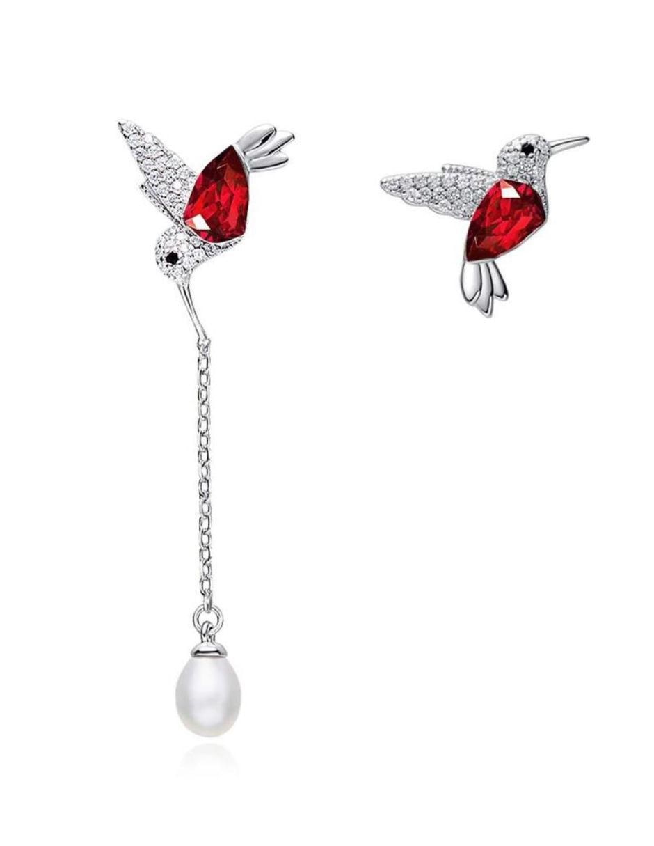Aretes de colibrí de plata P 925 con acabado plateado