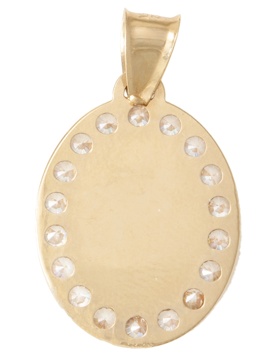 Medalla ovalada de oro amarillo 14 K zirconia