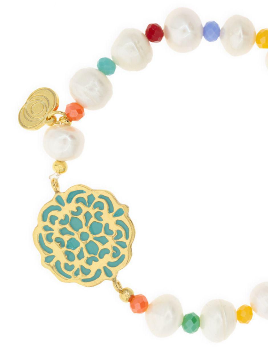 Pulsera con perla Mandalas acabado baño de oro 2