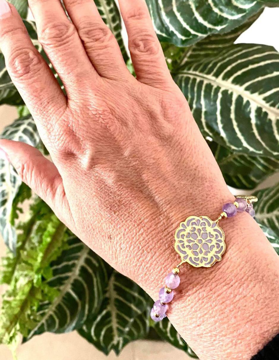 Pulsera con piedra natal Ablime Mándalas acabado baño de oro 2