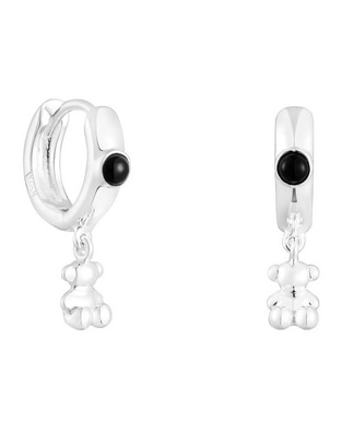 Aretes redondos Boss Bear de plata P 925 con acabado plateado ónix Aretes redondos Boss Bear de plata P 925 con acabado plateado ónix