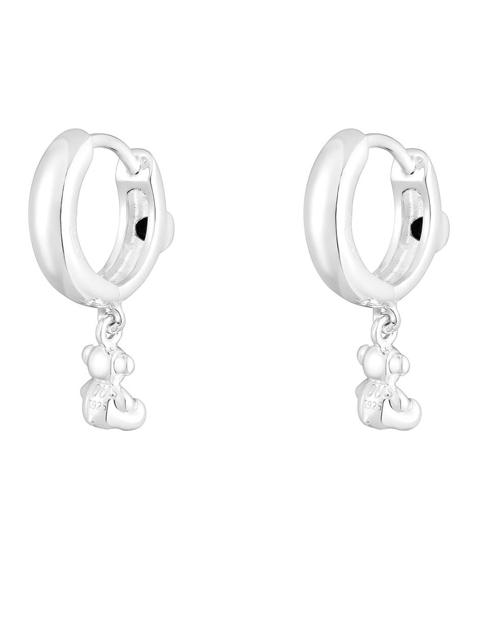 Aretes redondos Boss Bear de plata P 925 con acabado plateado ónix
