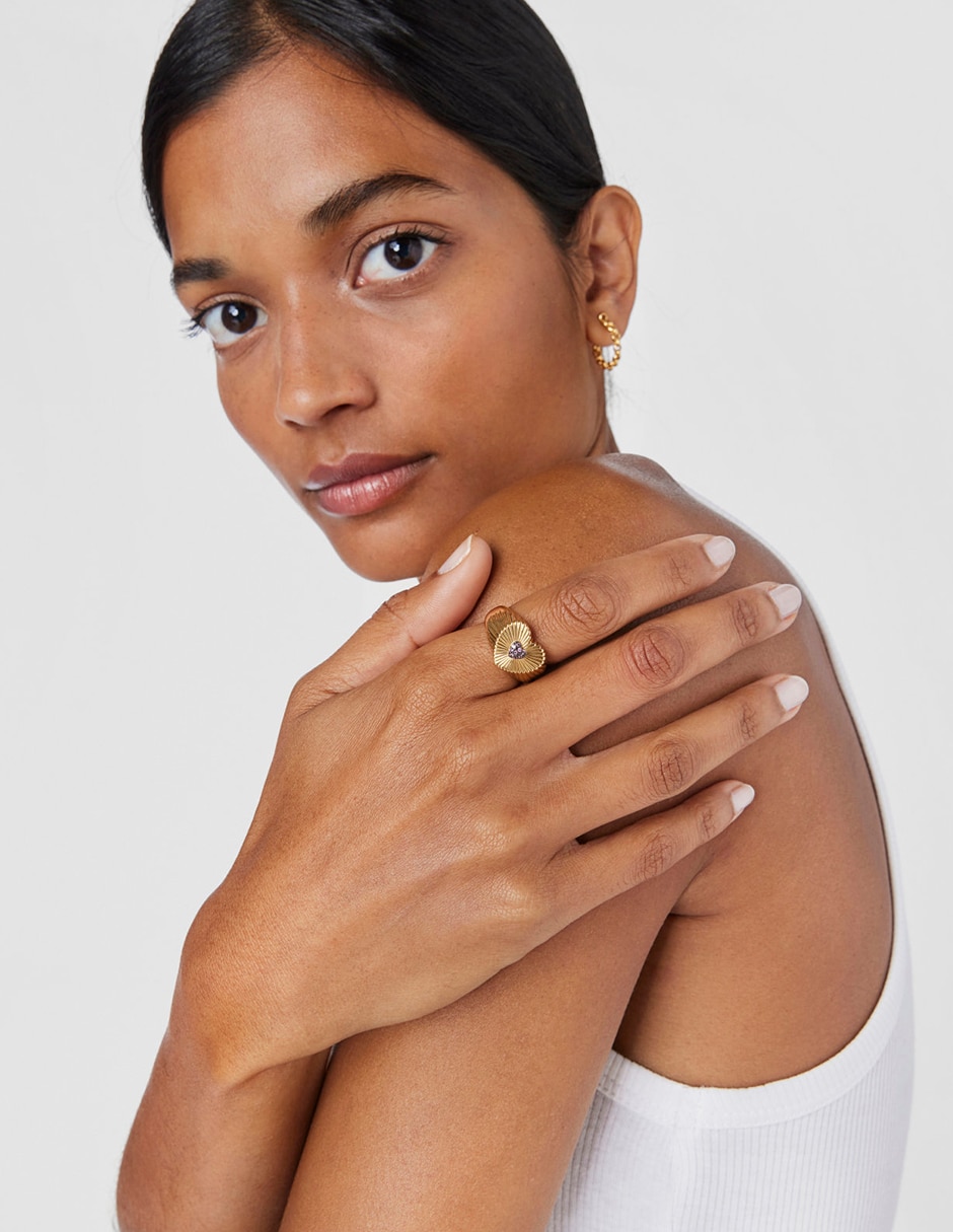 Anillo de corazón Iris Motif P 925 de plata vermeil brillante