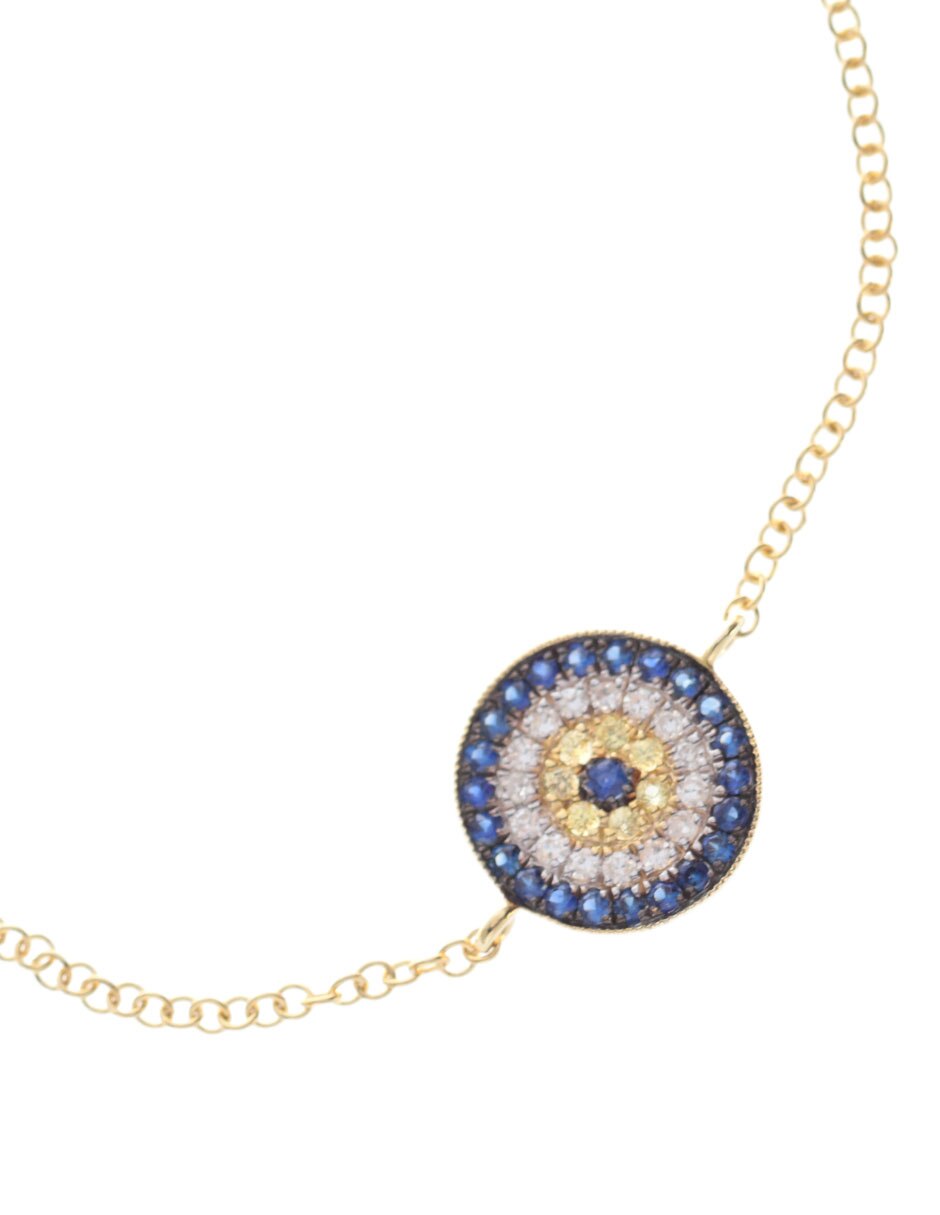 Pulsera de oro amarillo con zafiro y diamante 14 K acabado pulido 2