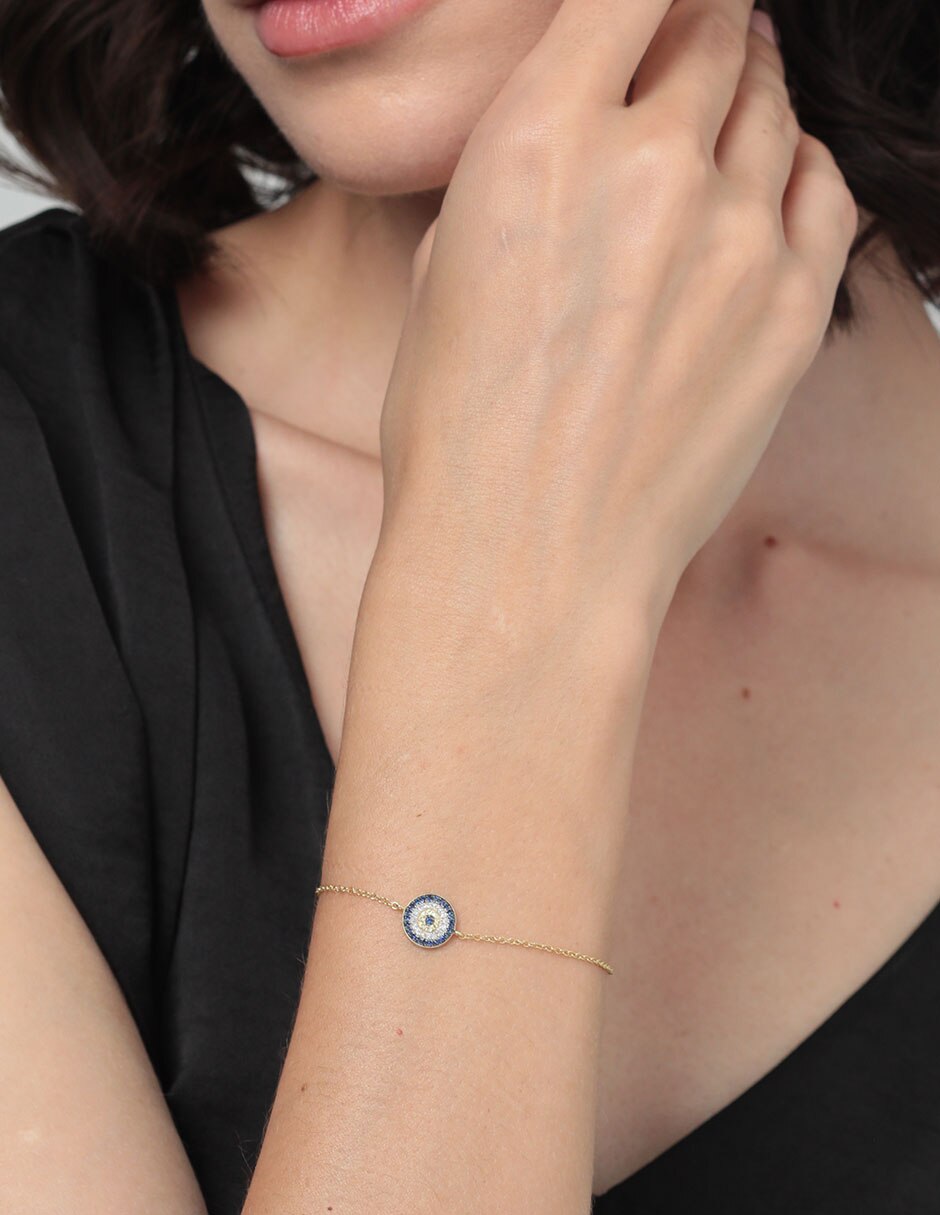 Pulsera de oro amarillo con zafiro y diamante 14 K acabado pulido 3