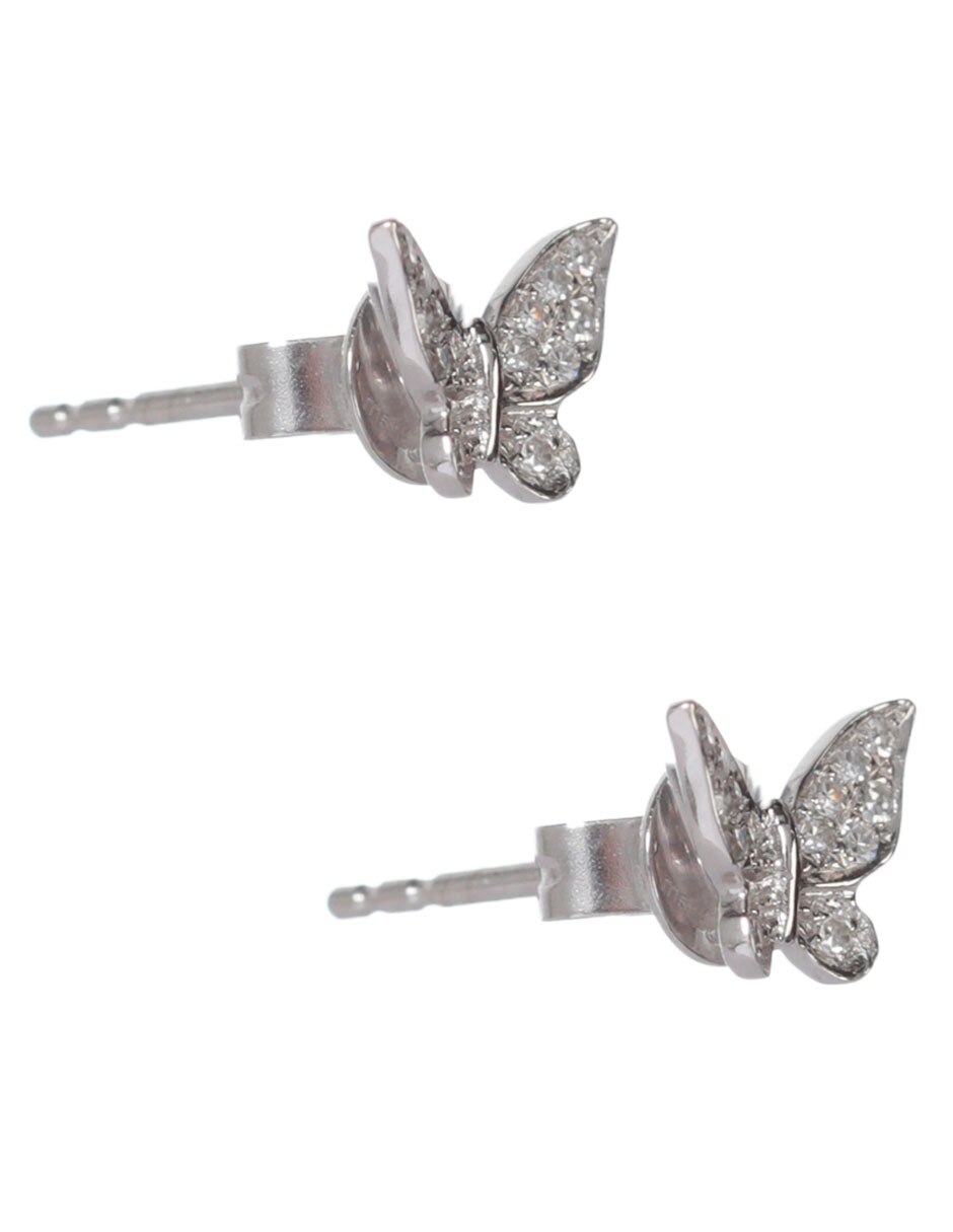 Broqueles de mariposa de oro blanco 14 K con acabado pavé diamante 4