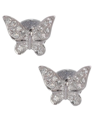 Broqueles de mariposa de oro blanco 14 K con acabado pavé diamante 1