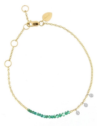 Pulsera de oro amarillo con esmeralda 14 k con acabado pulido Pulsera de oro amarillo con esmeralda 14 k con acabado pulido