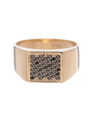 Anillo cuadrada 14 k de oro amarillo diamante negro pulido Anillo cuadrada 14 k de oro amarillo diamante negro pulido