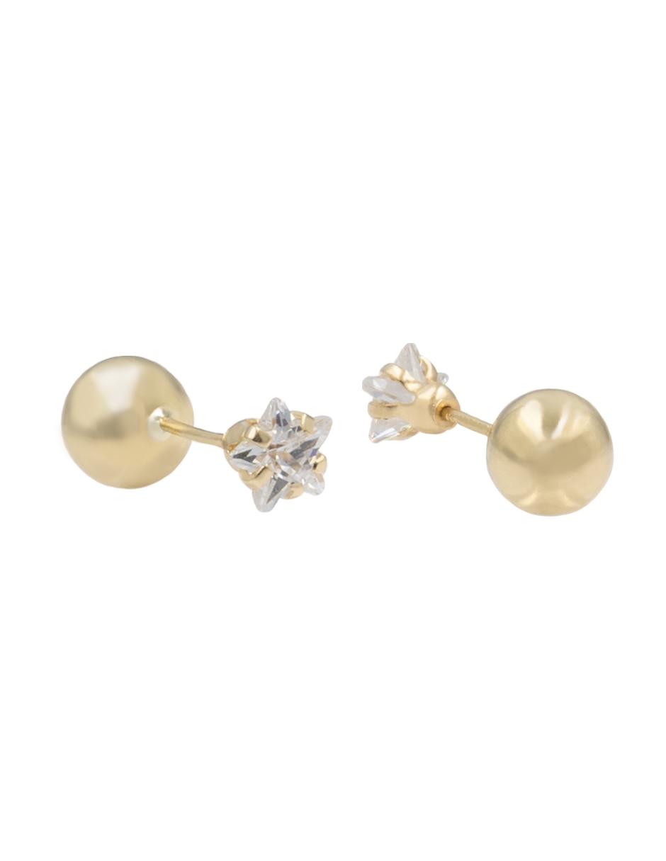 Broqueles de esfera de oro amarillo 14 K con acabado liso zirconia 3
