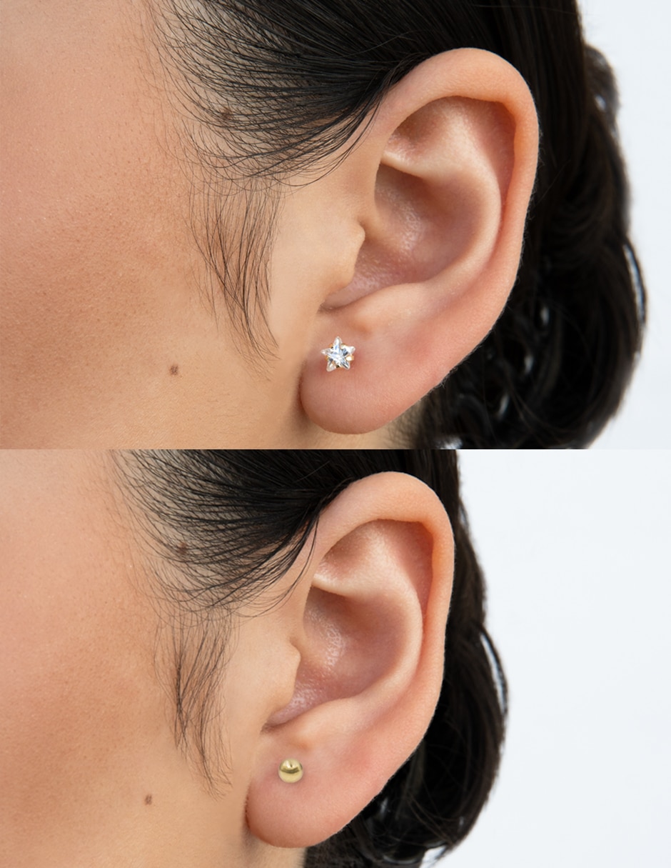 Broqueles de esfera de oro amarillo 14 K con acabado liso zirconia Broqueles de esfera de oro amarillo 14 K con acabado liso zirconia
