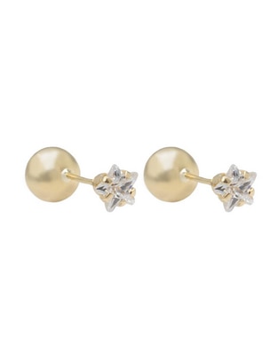 Broqueles de esfera de oro amarillo 14 K con acabado liso zirconia 1