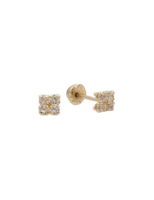 Broqueles cuadrados Casal de oro amarillo 14 K con acabado liso zirconia