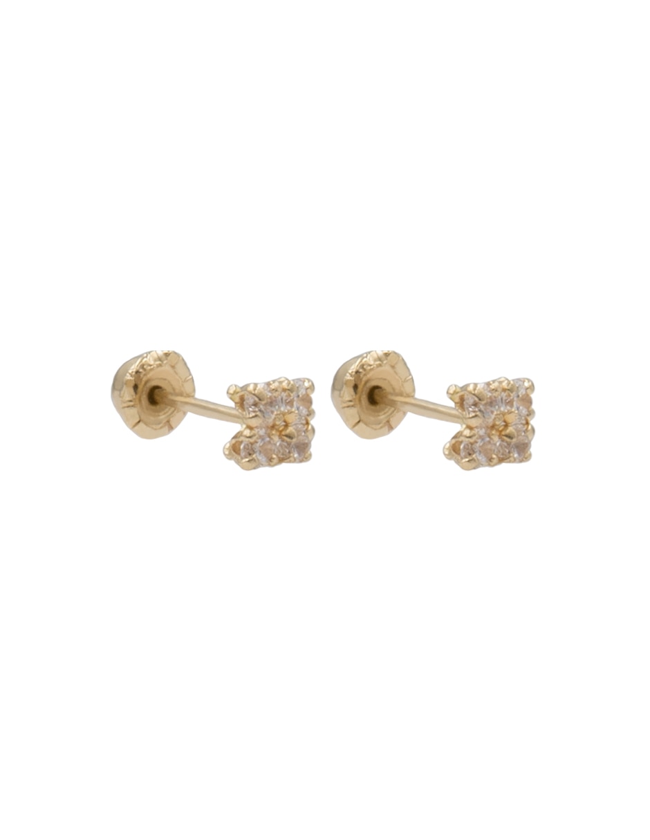 Broqueles cuadrados de oro amarillo 14 K zirconia