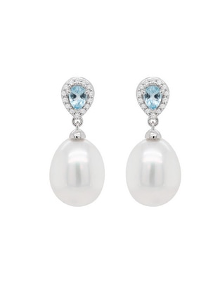 Aretes de gota de oro blanco 14 K con acabado espejo diamante